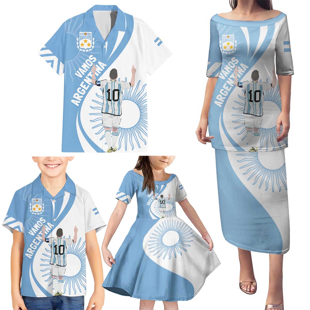 Argentina La Albiceleste Custom Family Matching Puletasi and Hawaiian Shirt Vamos Argentina - Wonder Print Shop
