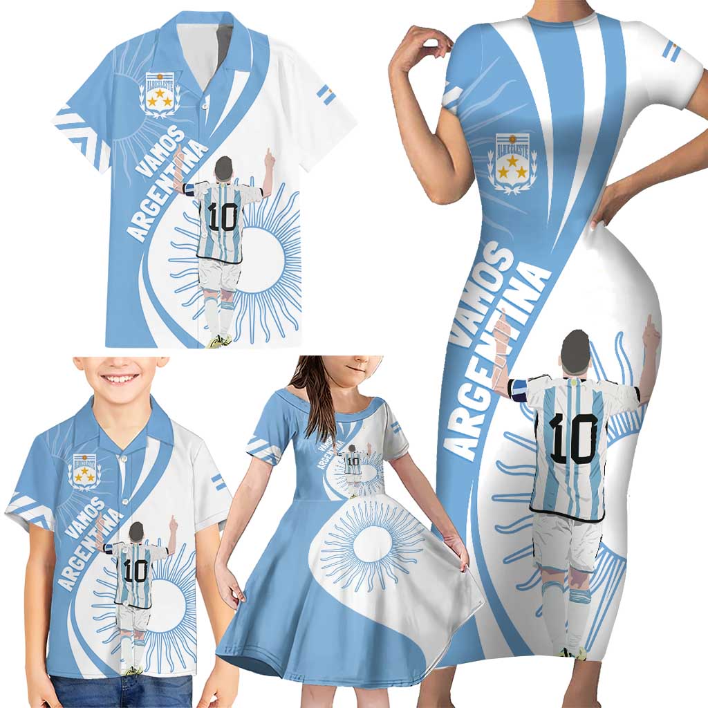 Argentina La Albiceleste Custom Family Matching Short Sleeve Bodycon Dress and Hawaiian Shirt Vamos Argentina - Wonder Print Shop