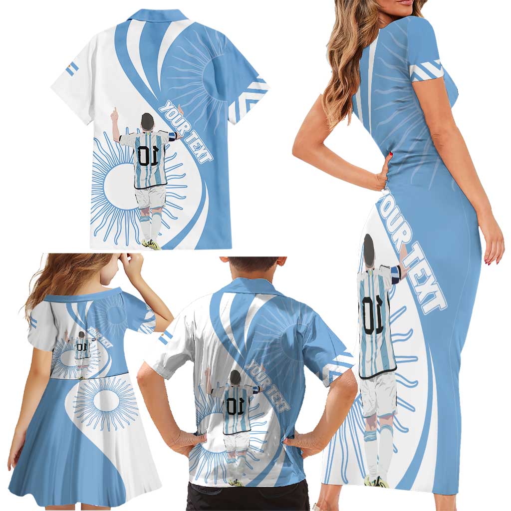 Argentina La Albiceleste Custom Family Matching Short Sleeve Bodycon Dress and Hawaiian Shirt Vamos Argentina - Wonder Print Shop