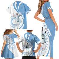 Argentina La Albiceleste Custom Family Matching Short Sleeve Bodycon Dress and Hawaiian Shirt Vamos Argentina - Wonder Print Shop