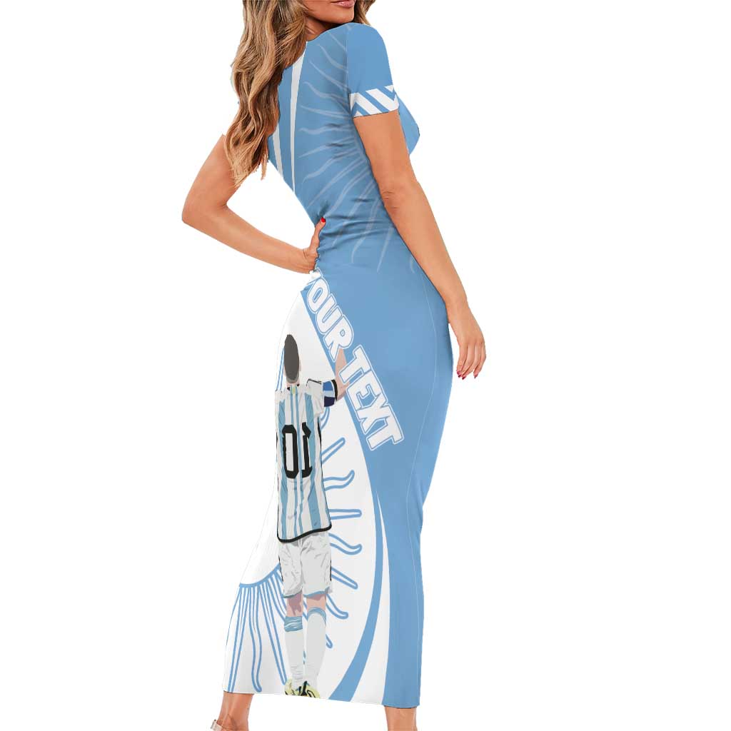 Argentina La Albiceleste Custom Family Matching Short Sleeve Bodycon Dress and Hawaiian Shirt Vamos Argentina - Wonder Print Shop