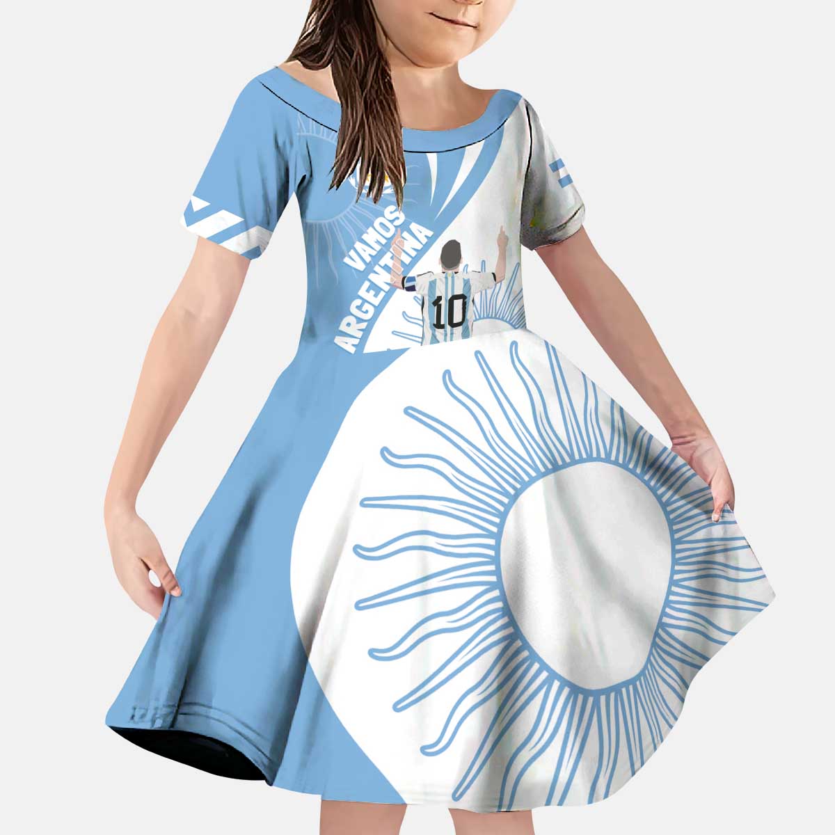 Argentina La Albiceleste Custom Kid Short Sleeve Dress Vamos Argentina - Wonder Print Shop
