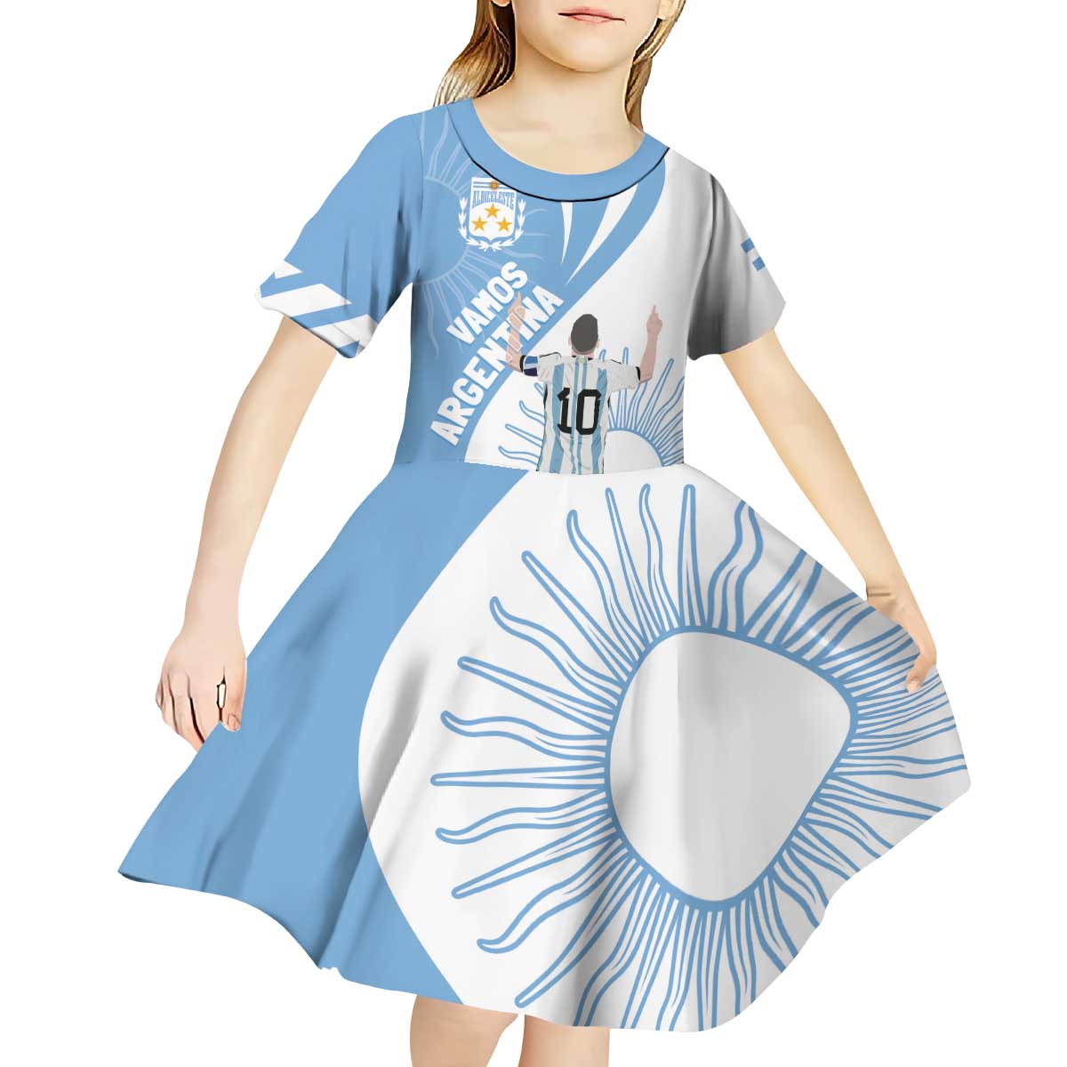 Argentina La Albiceleste Custom Kid Short Sleeve Dress Vamos Argentina - Wonder Print Shop