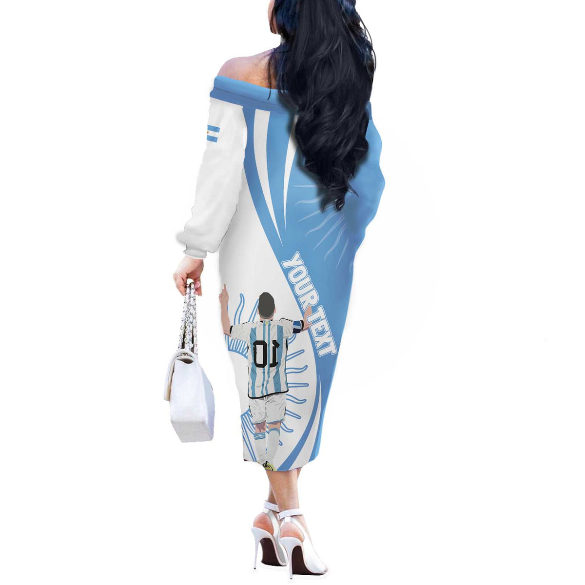 Argentina La Albiceleste Custom Off The Shoulder Long Sleeve Dress Vamos Argentina - Wonder Print Shop