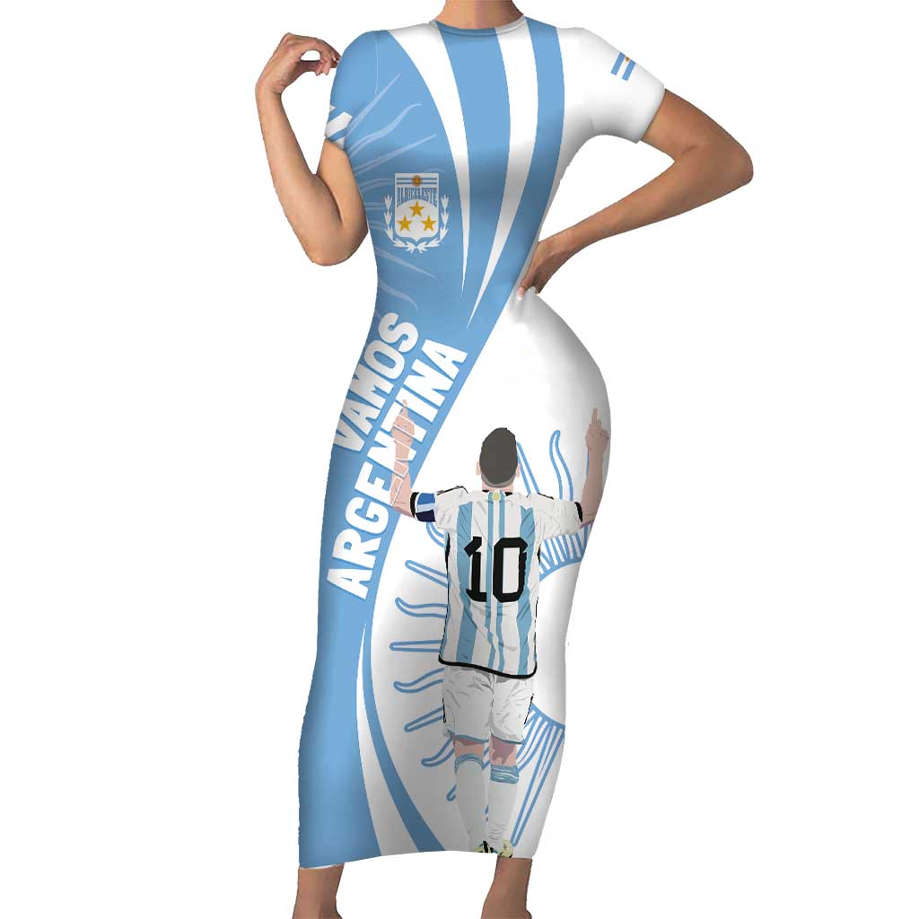 Argentina La Albiceleste Custom Short Sleeve Bodycon Dress Vamos Argentina - Wonder Print Shop