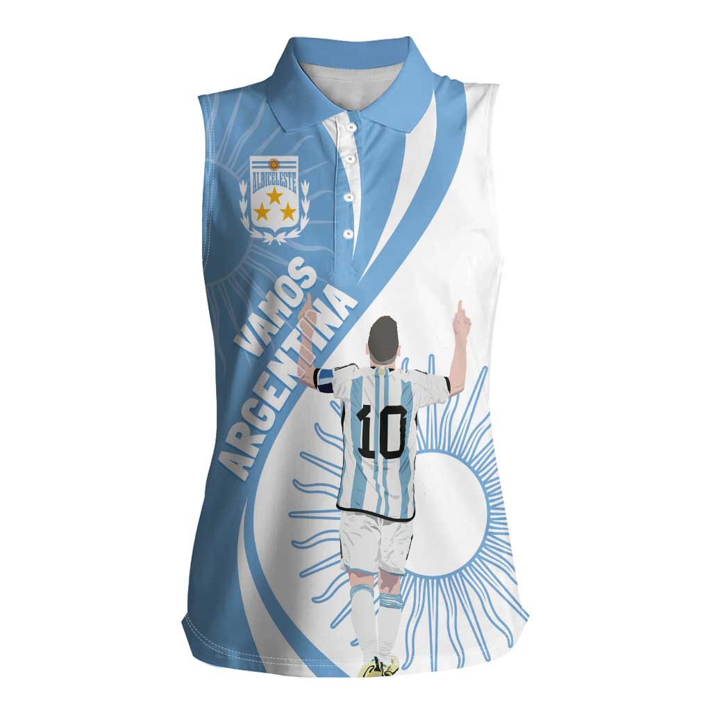 Argentina La Albiceleste Custom Women Sleeveless Polo Shirt Vamos Argentina - Wonder Print Shop