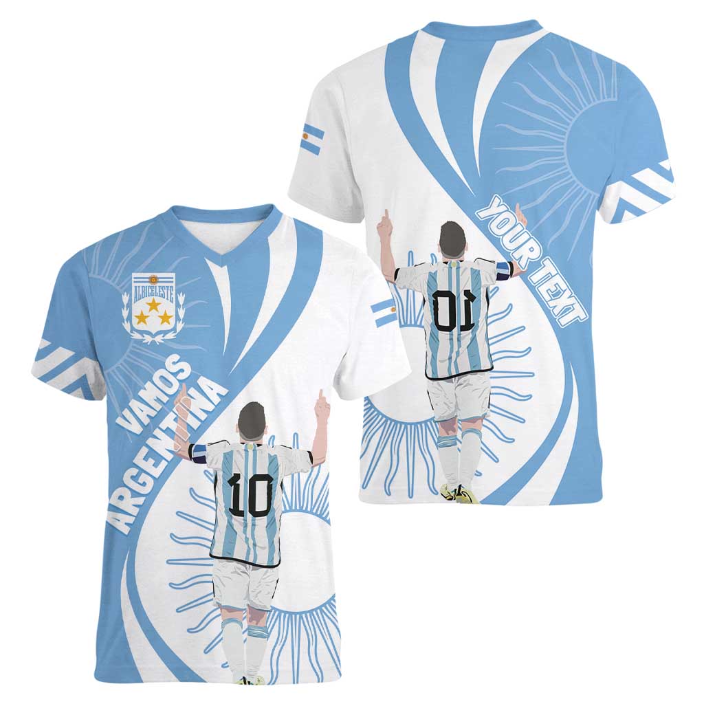 Argentina La Albiceleste Custom Women V-Neck T-Shirt Vamos Argentina - Wonder Print Shop