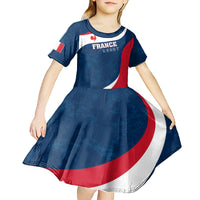 Personalised France Rugby Kid Short Sleeve Dress World Cup Les Blues Curves Style - Wonder Print Shop