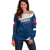 Personalised France Rugby Off Shoulder Sweater World Cup Les Blues Curves Style - Wonder Print Shop