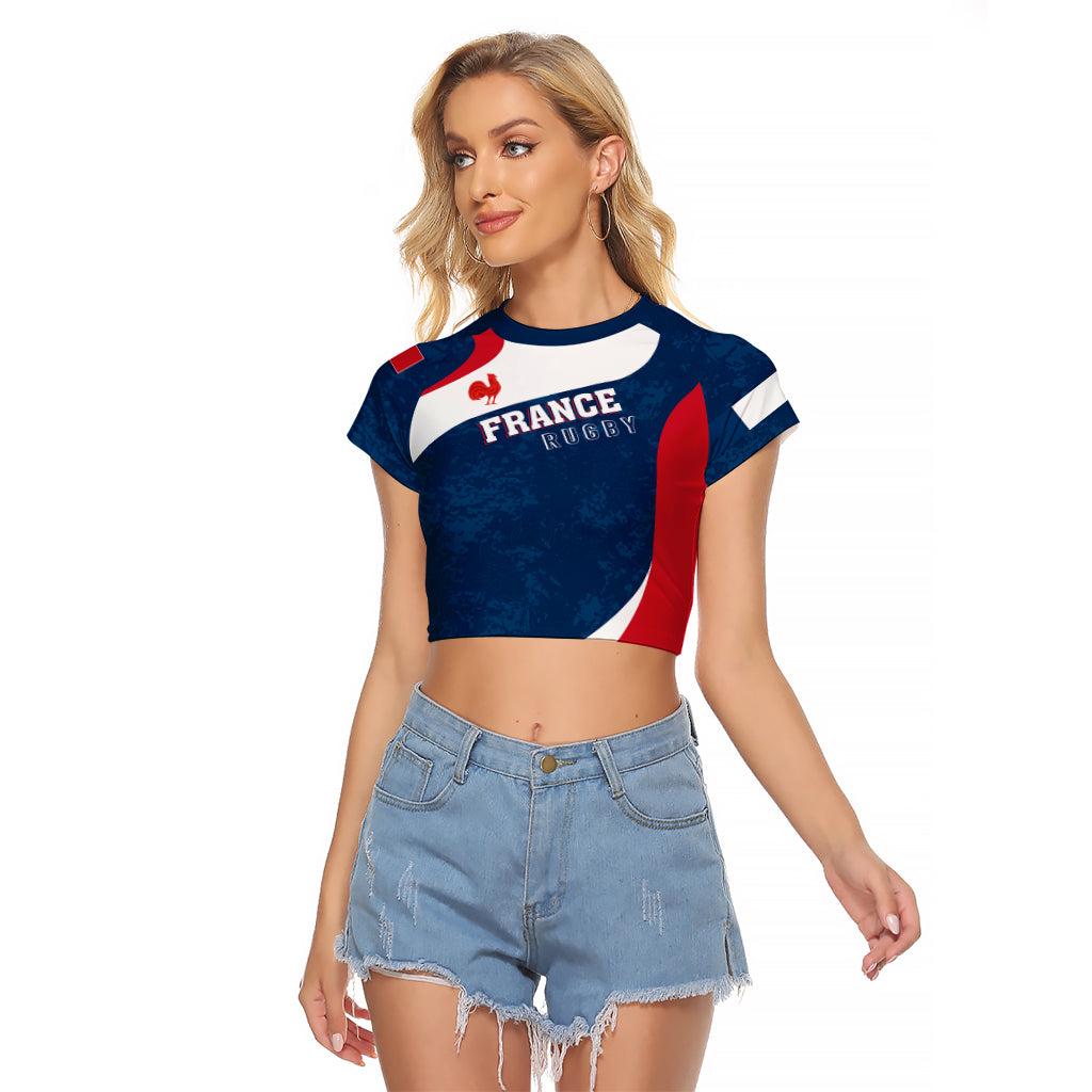 Personalised France Rugby Raglan Cropped T Shirt World Cup Les Blues Curves Style - Wonder Print Shop