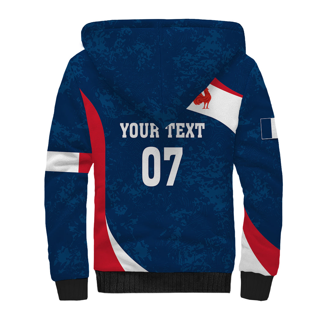 Personalised France Rugby Sherpa Hoodie World Cup Les Blues Curves Style - Wonder Print Shop