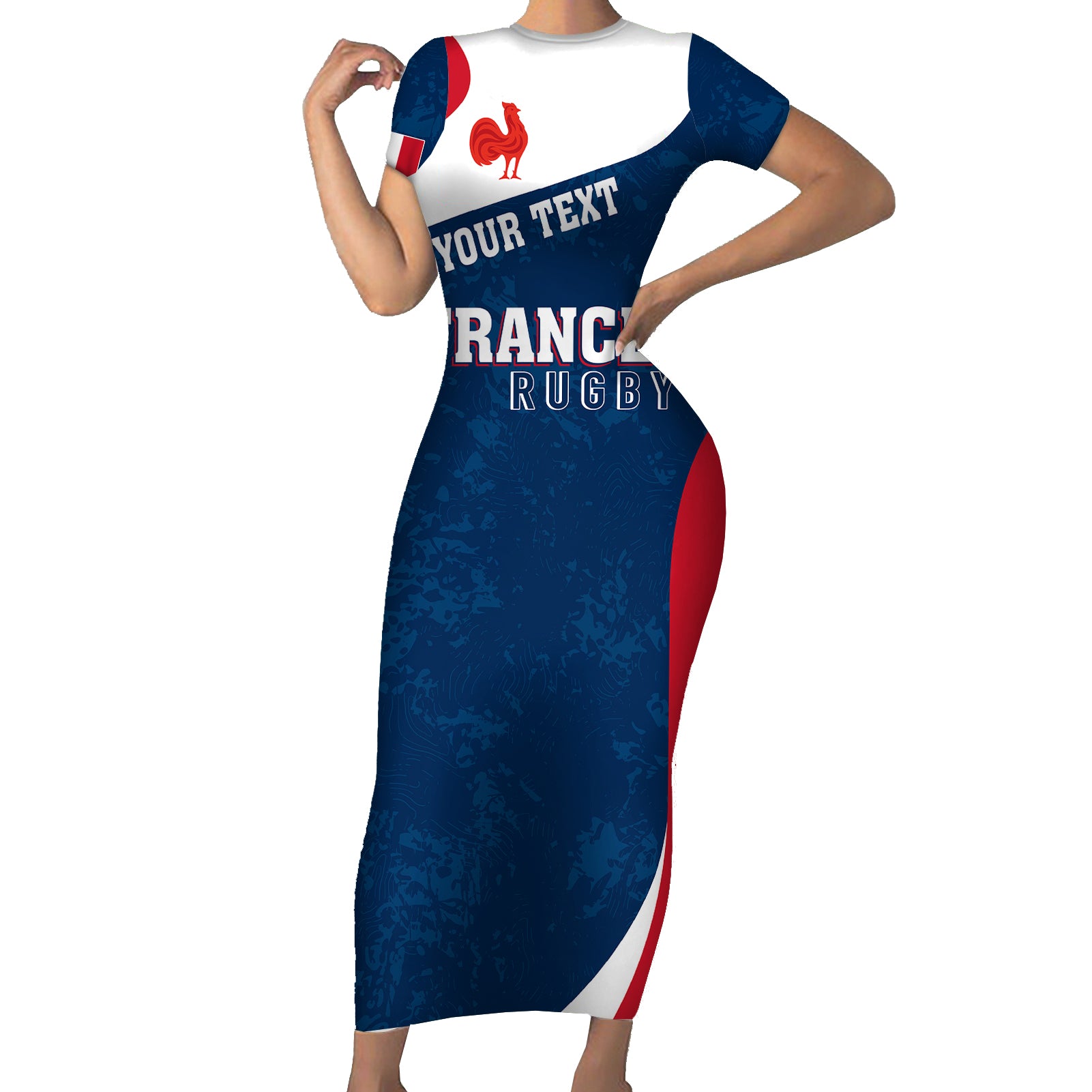 Personalised France Rugby Short Sleeve Bodycon Dress World Cup Les Blues Curves Style - Wonder Print Shop