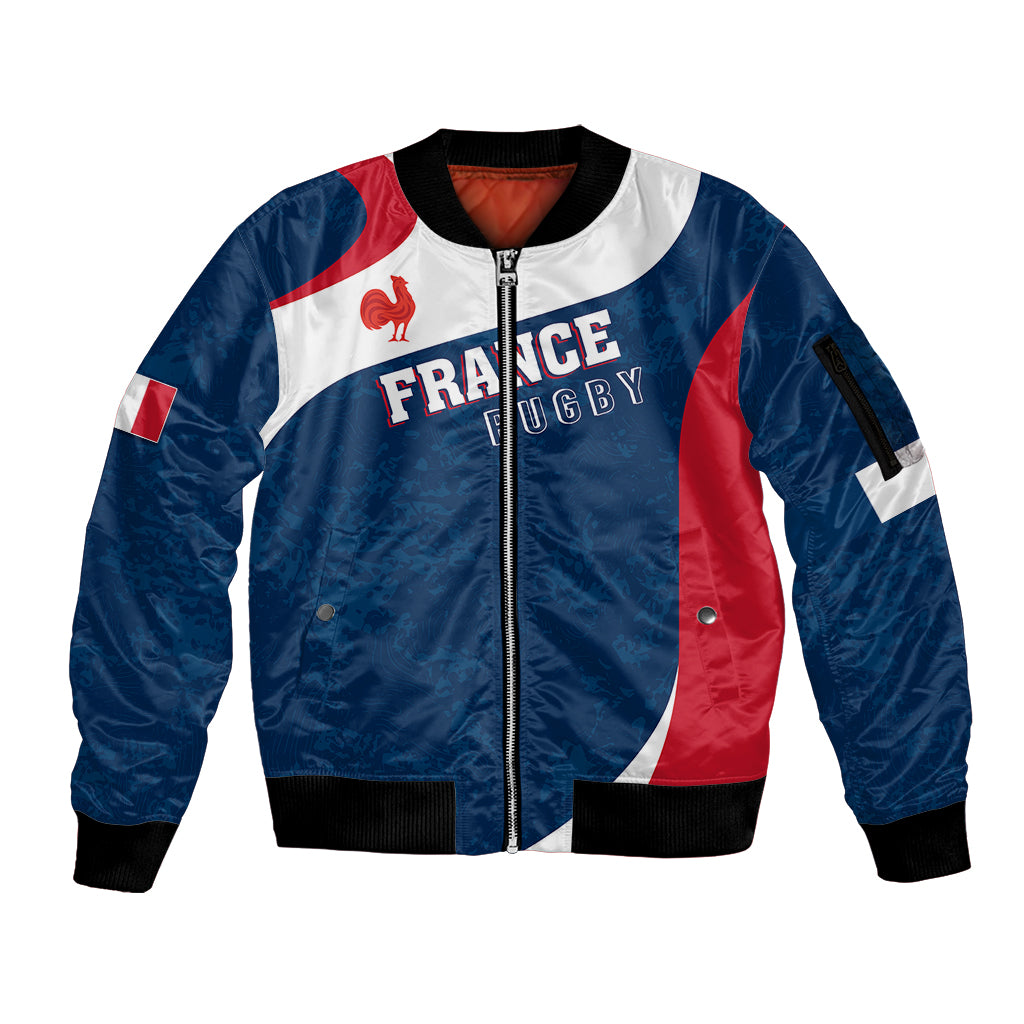 Personalised France Rugby Sleeve Zip Bomber Jacket World Cup Les Blues Curves Style - Wonder Print Shop