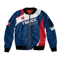 Personalised France Rugby Sleeve Zip Bomber Jacket World Cup Les Blues Curves Style - Wonder Print Shop
