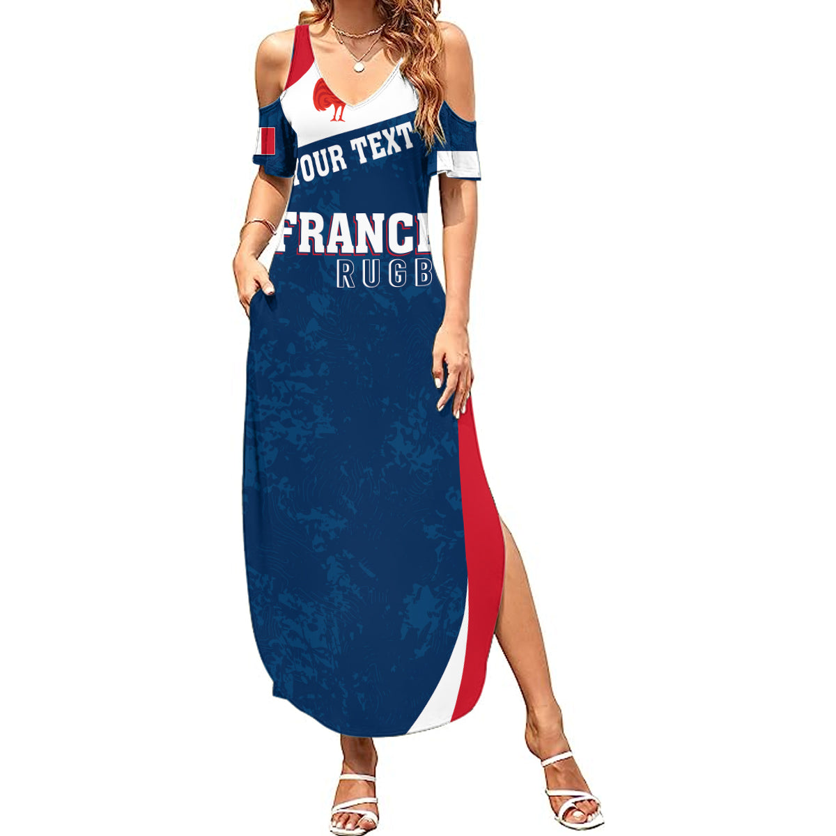 Personalised France Rugby Summer Maxi Dress World Cup Les Blues Curves Style - Wonder Print Shop