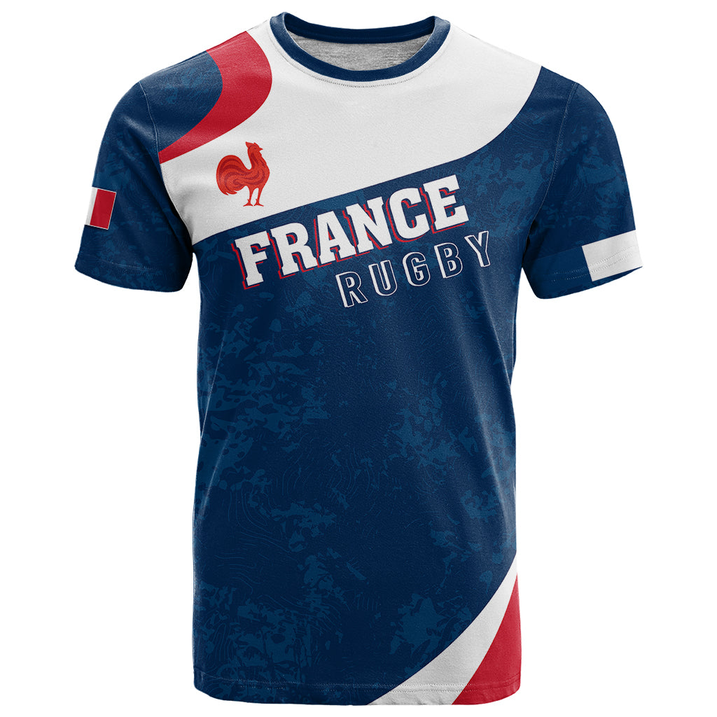 Personalised France Rugby T Shirt World Cup Les Blues Curves Style - Wonder Print Shop