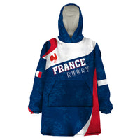 Personalised France Rugby Wearable Blanket Hoodie World Cup Les Blues Curves Style - Wonder Print Shop