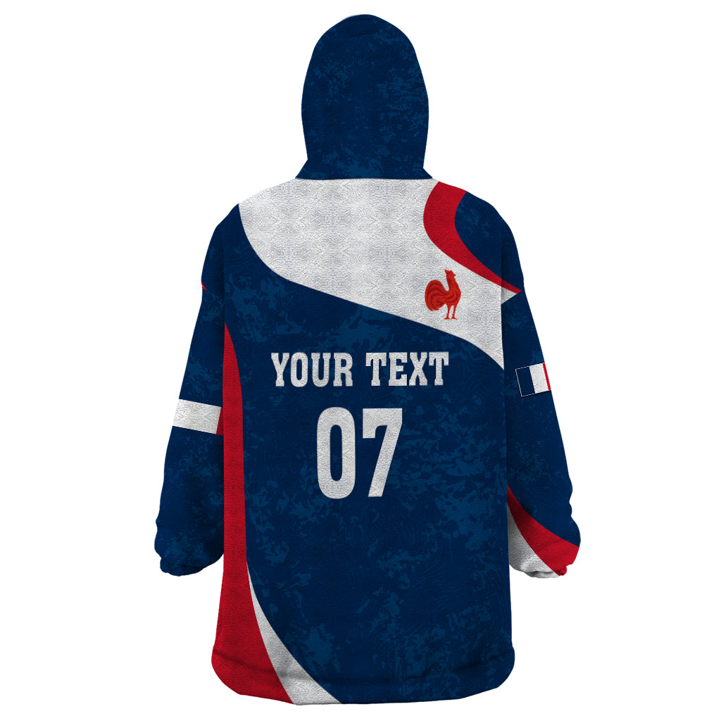 Personalised France Rugby Wearable Blanket Hoodie World Cup Les Blues Curves Style - Wonder Print Shop