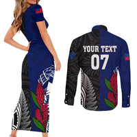 Personalised New Zealand Vs Samoa Rugby Couples Matching Short Sleeve Bodycon Dress and Long Sleeve Button Shirts Go Champions LT7 - Wonder Print Shop