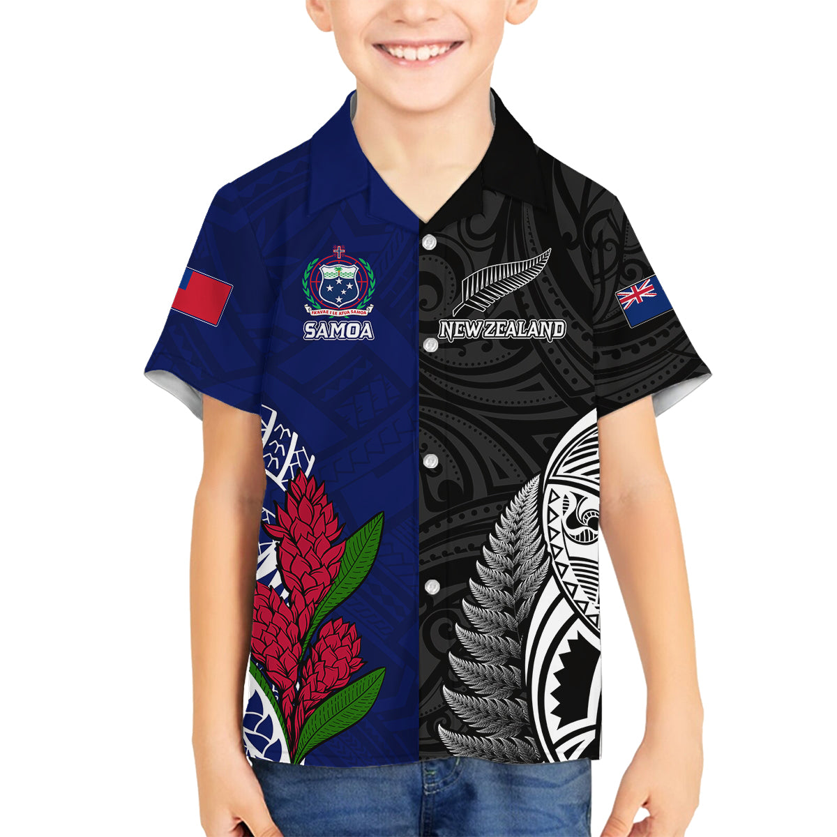 Personalised New Zealand Vs Samoa Rugby Kid Hawaiian Shirt Go Champions - Wonder Print Shop