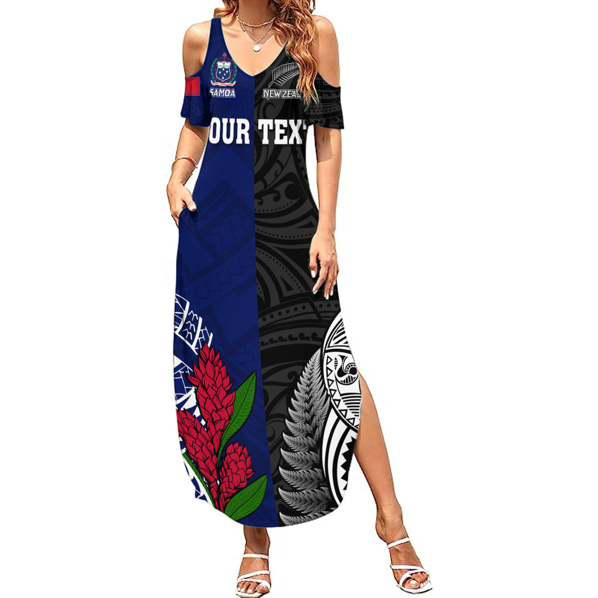 Personalised New Zealand Vs Samoa Rugby Summer Maxi Dress Go Champions - Wonder Print Shop