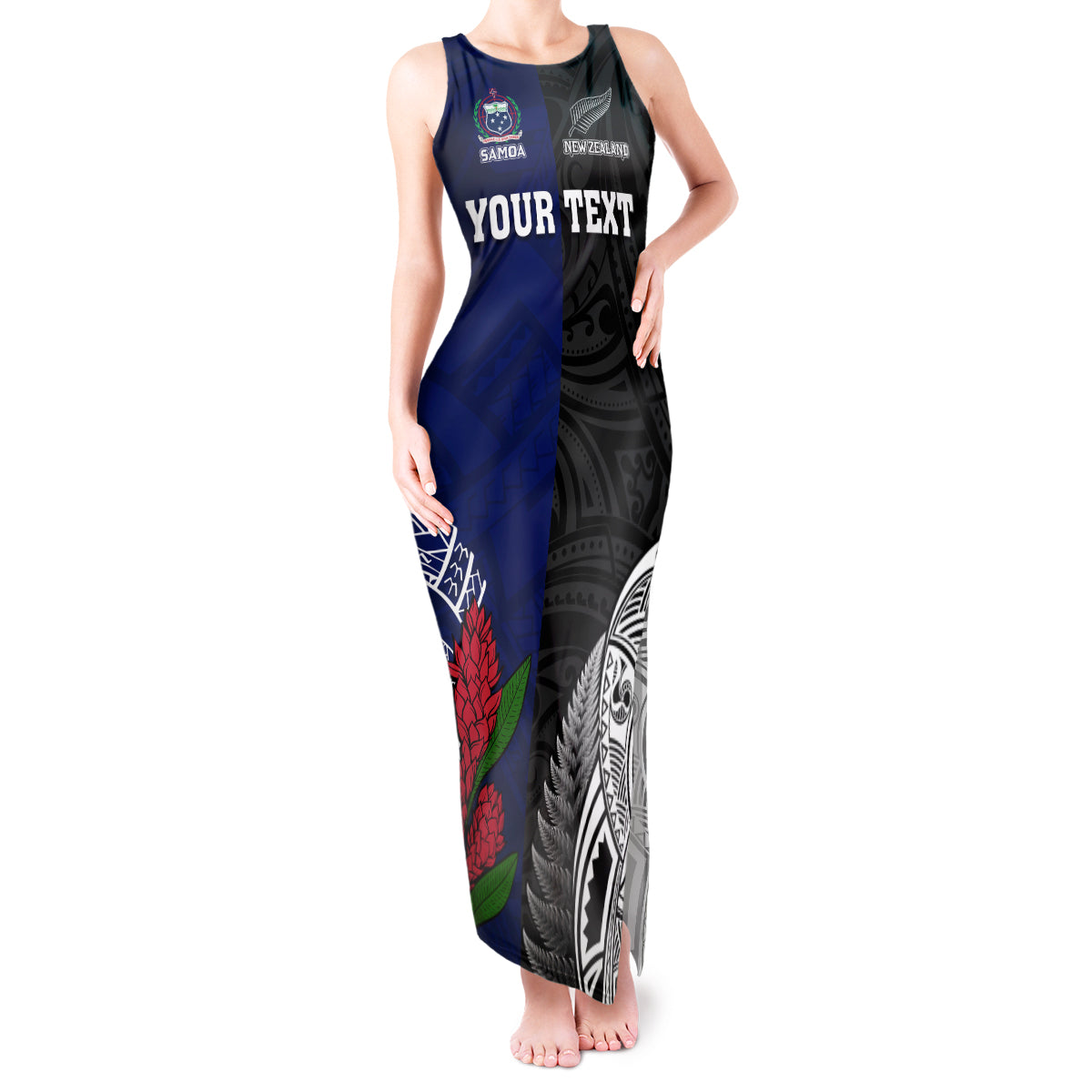 Personalised New Zealand Vs Samoa Rugby Tank Maxi Dress Go Champions - Wonder Print Shop