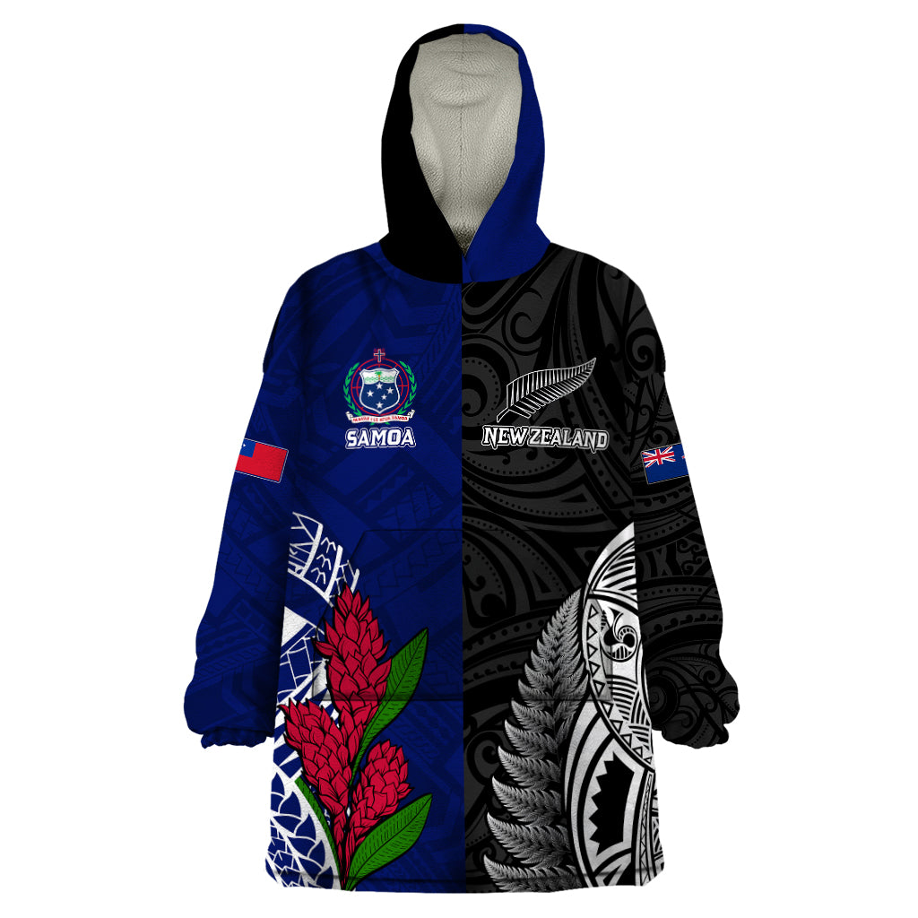 Personalised New Zealand Vs Samoa Rugby Wearable Blanket Hoodie Go Champions - Wonder Print Shop