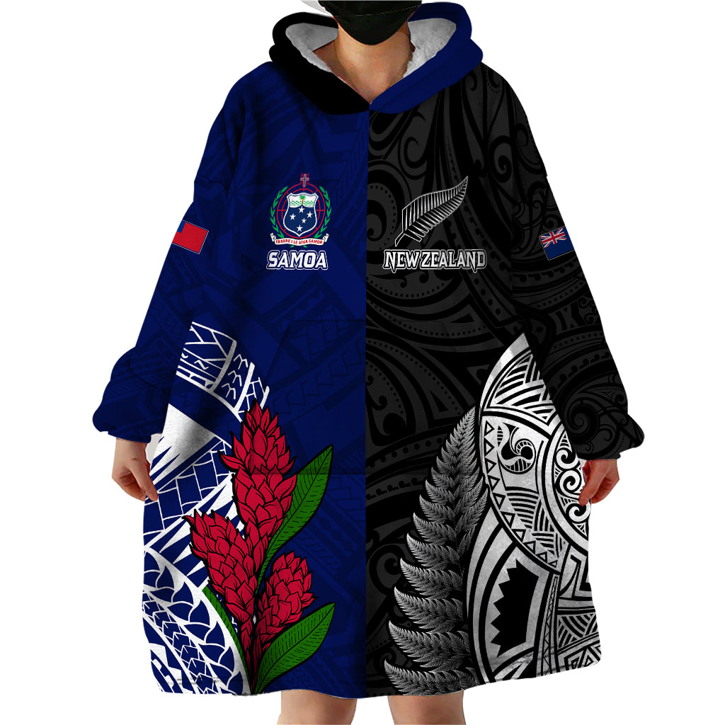 Personalised New Zealand Vs Samoa Rugby Wearable Blanket Hoodie Go Champions - Wonder Print Shop