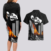 Hawaii Humpback Whale Couples Matching Long Sleeve Bodycon Dress and Hawaiian Shirt Be Strong - Pray For Maui LT7 - Wonder Print Shop