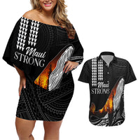 Hawaii Humpback Whale Couples Matching Off Shoulder Short Dress and Hawaiian Shirt Be Strong - Pray For Maui LT7 - Wonder Print Shop