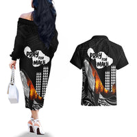 Hawaii Humpback Whale Couples Matching Off The Shoulder Long Sleeve Dress and Hawaiian Shirt Be Strong - Pray For Maui LT7 - Wonder Print Shop