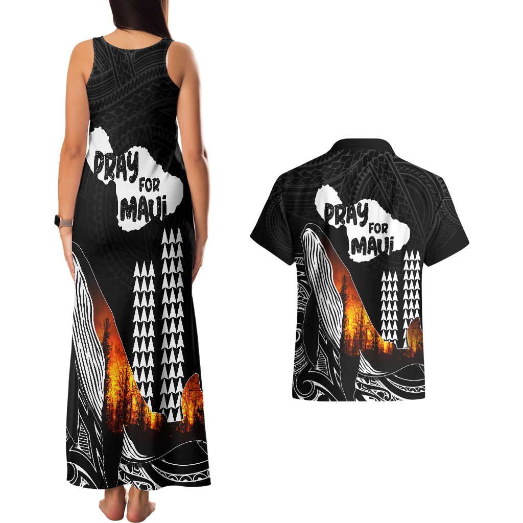 Hawaii Humpback Whale Couples Matching Tank Maxi Dress and Hawaiian Shirt Be Strong - Pray For Maui LT7 - Wonder Print Shop