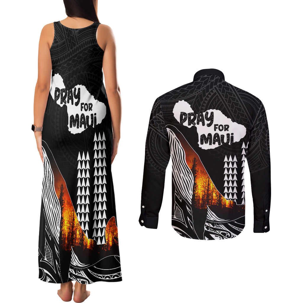 Hawaii Humpback Whale Couples Matching Tank Maxi Dress and Long Sleeve Button Shirts Be Strong - Pray For Maui LT7 - Wonder Print Shop