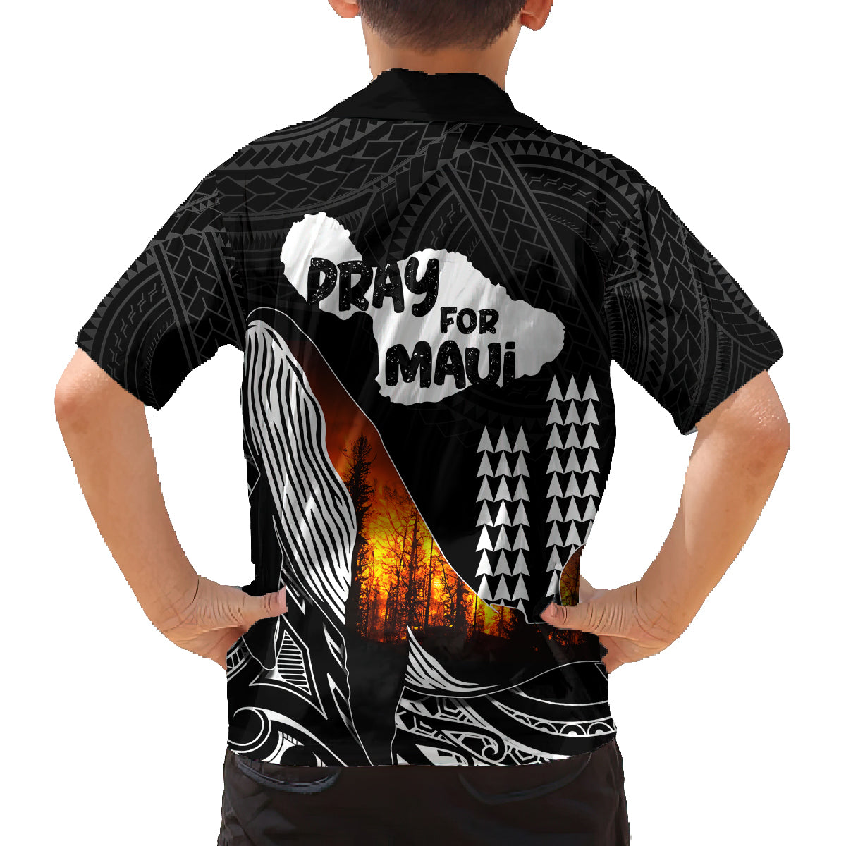 Hawaii Humpback Whale Family Matching Long Sleeve Bodycon Dress and Hawaiian Shirt Be Strong - Pray For Maui LT7 - Wonder Print Shop