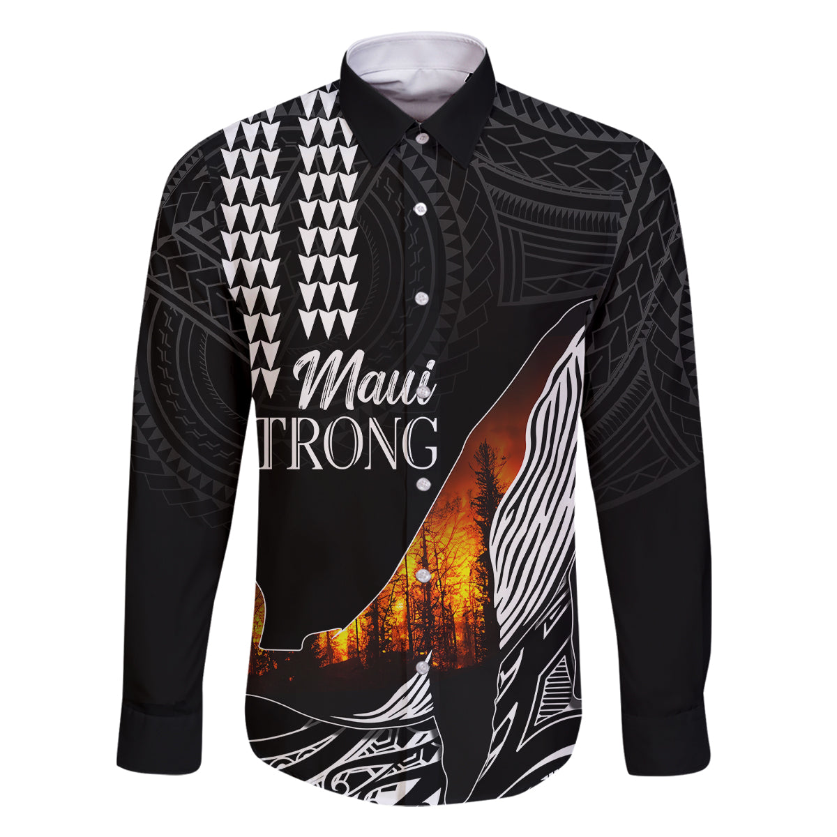 Hawaii Humpback Whale Family Matching Long Sleeve Bodycon Dress and Hawaiian Shirt Be Strong - Pray For Maui LT7 - Wonder Print Shop