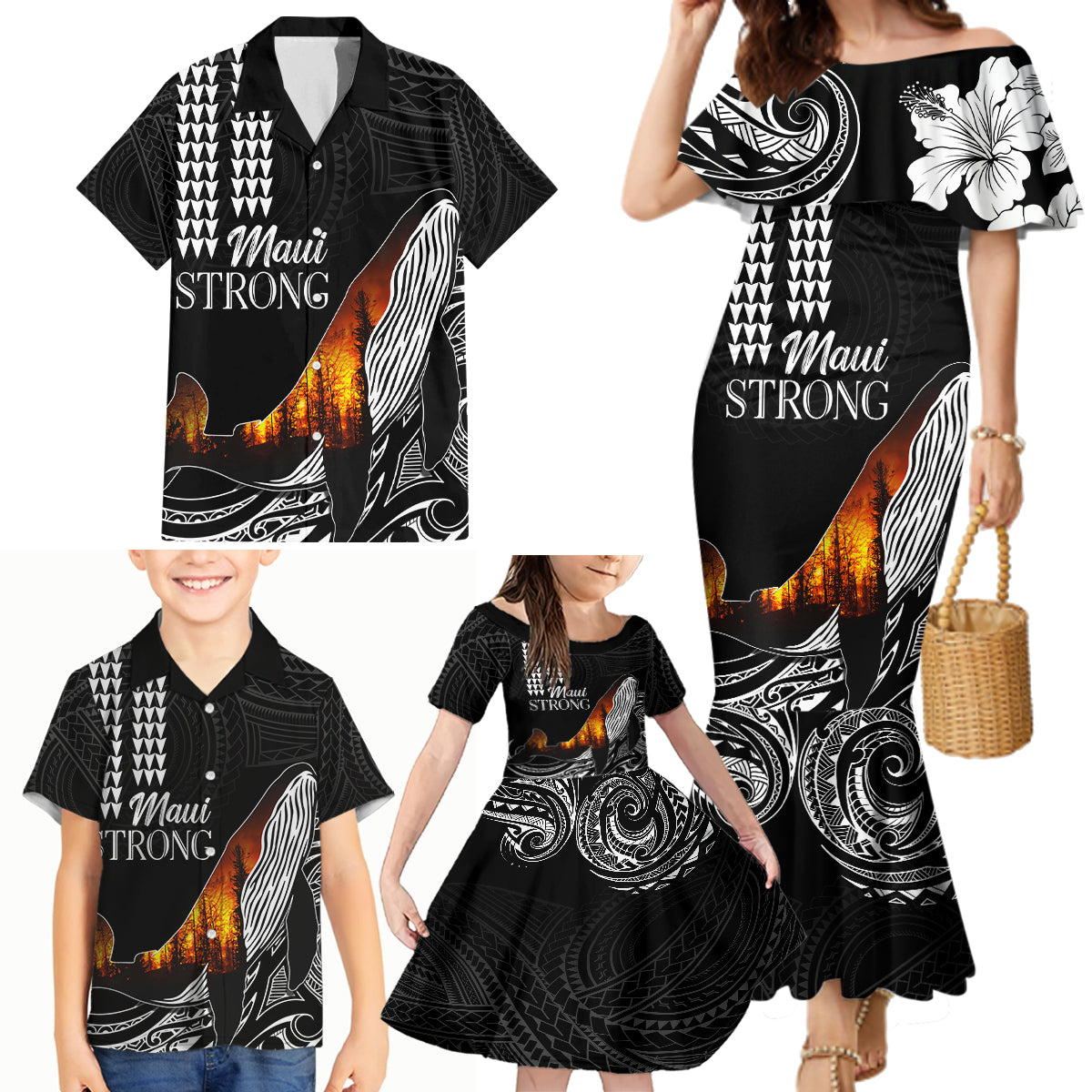 Hawaii Humpback Whale Family Matching Mermaid Dress and Hawaiian Shirt Be Strong - Pray For Maui LT7 - Wonder Print Shop