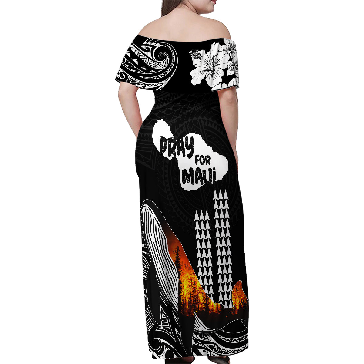 Hawaii Humpback Whale Family Matching Off Shoulder Maxi Dress and Hawaiian Shirt Be Strong - Pray For Maui LT7 - Wonder Print Shop