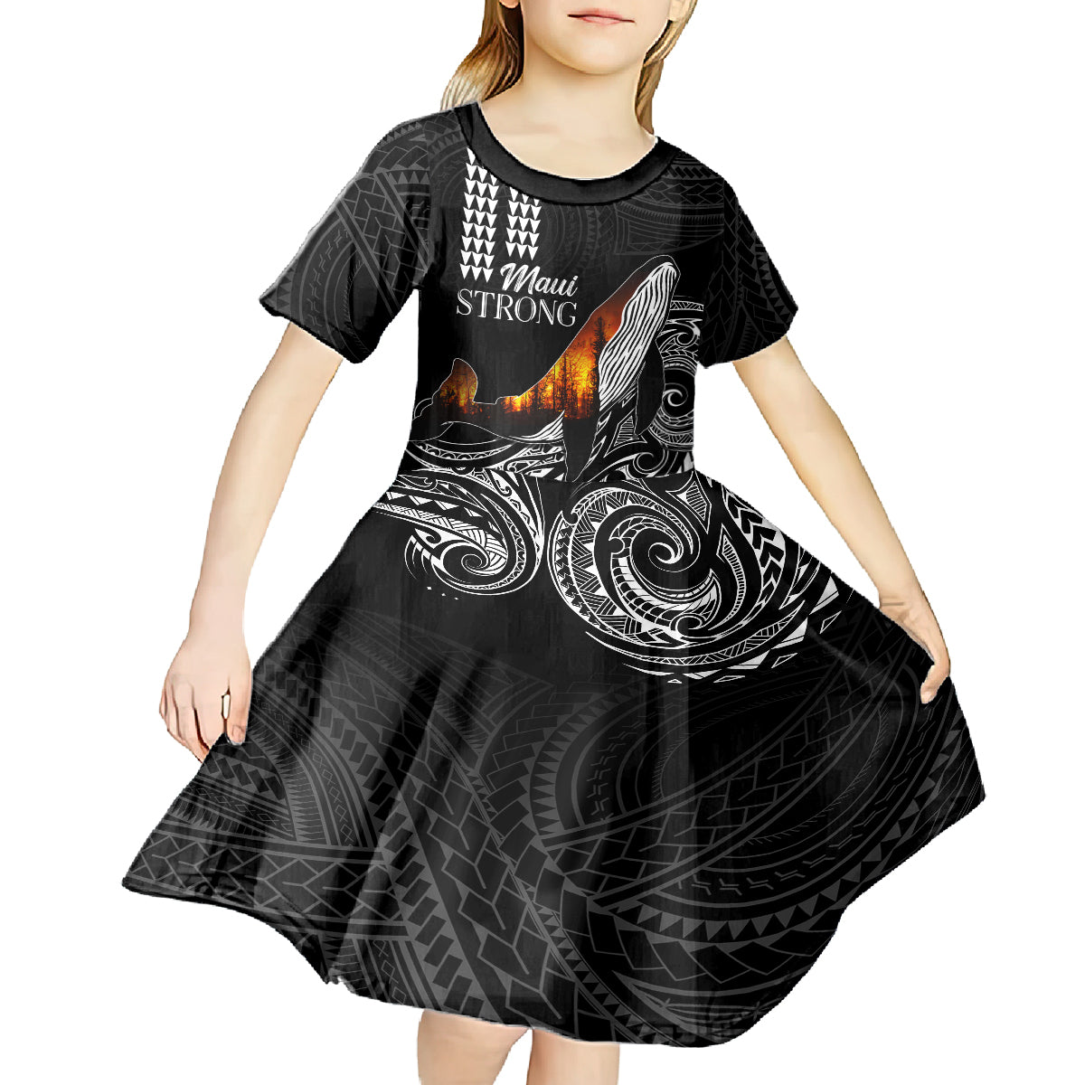 Hawaii Humpback Whale Kid Short Sleeve Dress Be Strong - Pray For Maui - Wonder Print Shop