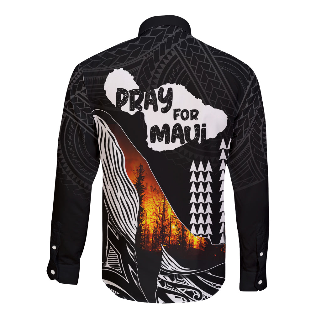 Hawaii Humpback Whale Long Sleeve Button Shirt Be Strong - Pray For Maui - Wonder Print Shop