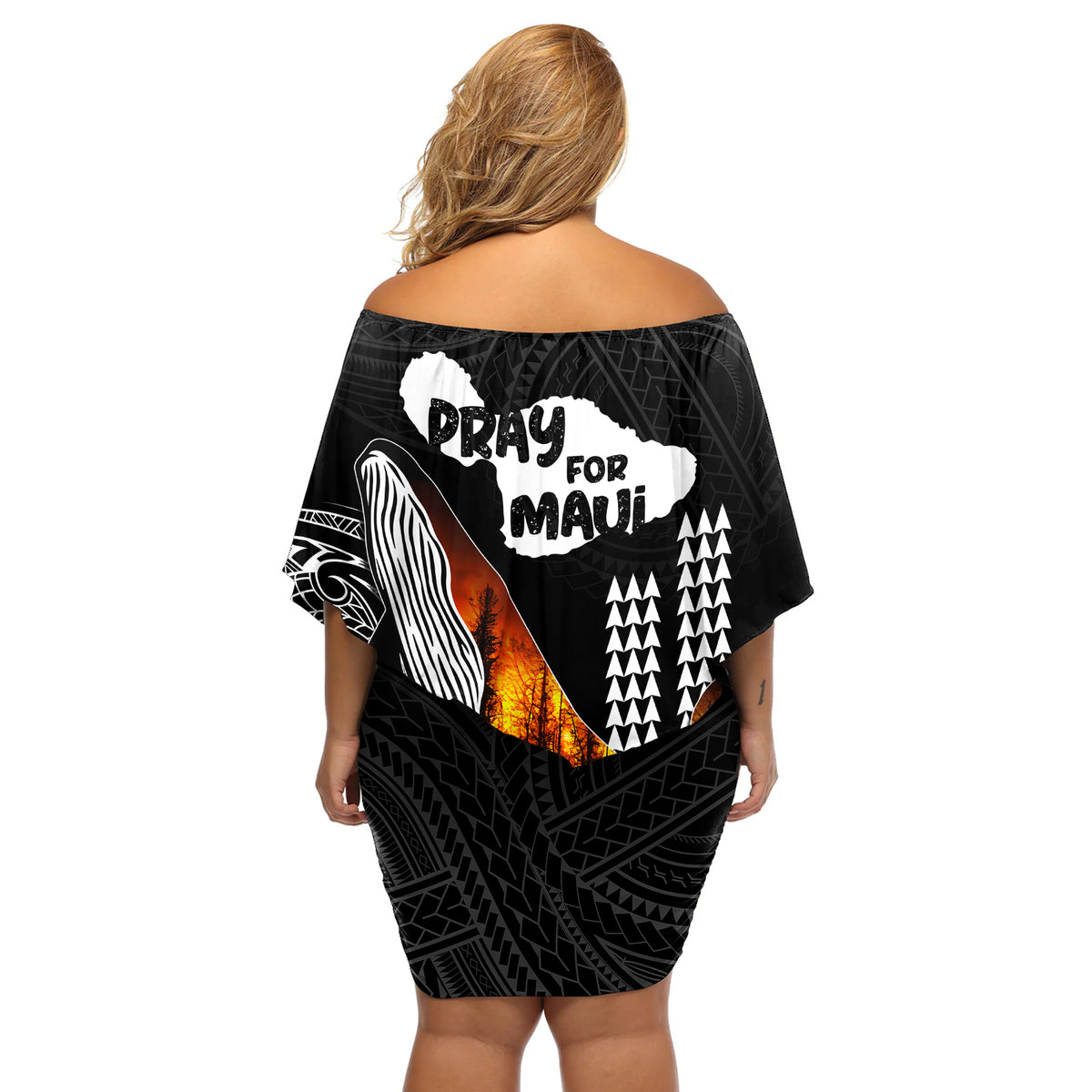 Hawaii Humpback Whale Off Shoulder Short Dress Be Strong - Pray For Maui - Wonder Print Shop