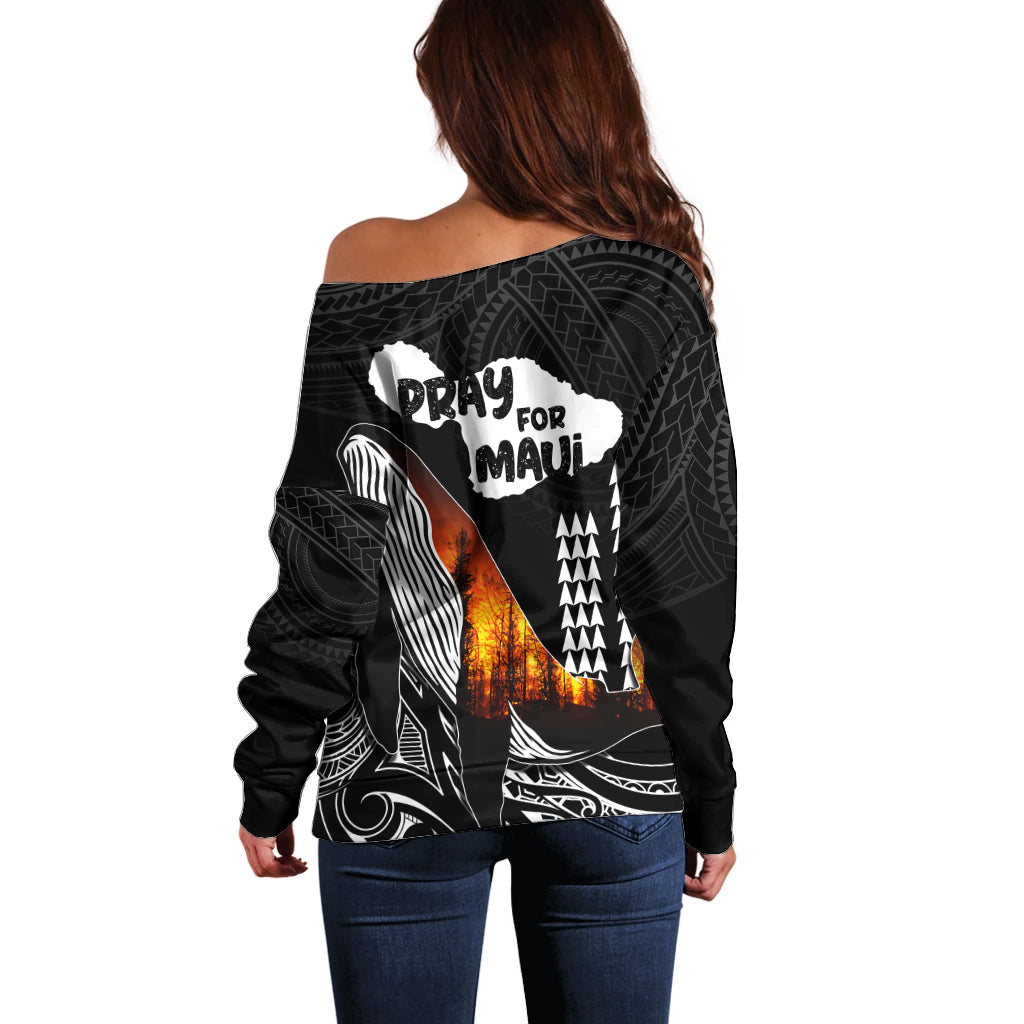 Hawaii Humpback Whale Off Shoulder Sweater Be Strong - Pray For Maui - Wonder Print Shop