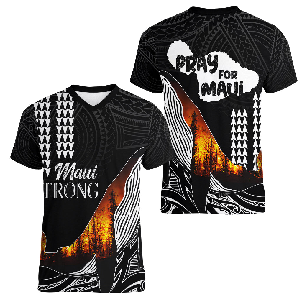 Hawaii Humpback Whale Women V Neck T Shirt Be Strong - Pray For Maui - Wonder Print Shop