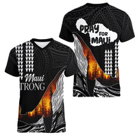 Hawaii Humpback Whale Women V Neck T Shirt Be Strong - Pray For Maui - Wonder Print Shop