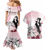 Melbourne Horse Racing Cup Pink Out Derby Couples Matching Mermaid Dress and Hawaiian Shirt - Wonder Print Shop