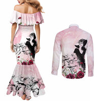 Melbourne Horse Racing Cup Pink Out Derby Couples Matching Mermaid Dress and Long Sleeve Button Shirt - Wonder Print Shop
