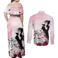 Melbourne Horse Racing Cup Pink Out Derby Couples Matching Off Shoulder Maxi Dress and Long Sleeve Button Shirt - Wonder Print Shop