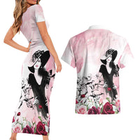 Melbourne Horse Racing Cup Pink Out Derby Couples Matching Short Sleeve Bodycon Dress and Hawaiian Shirt - Wonder Print Shop