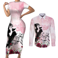 Melbourne Horse Racing Cup Pink Out Derby Couples Matching Short Sleeve Bodycon Dress and Long Sleeve Button Shirt - Wonder Print Shop