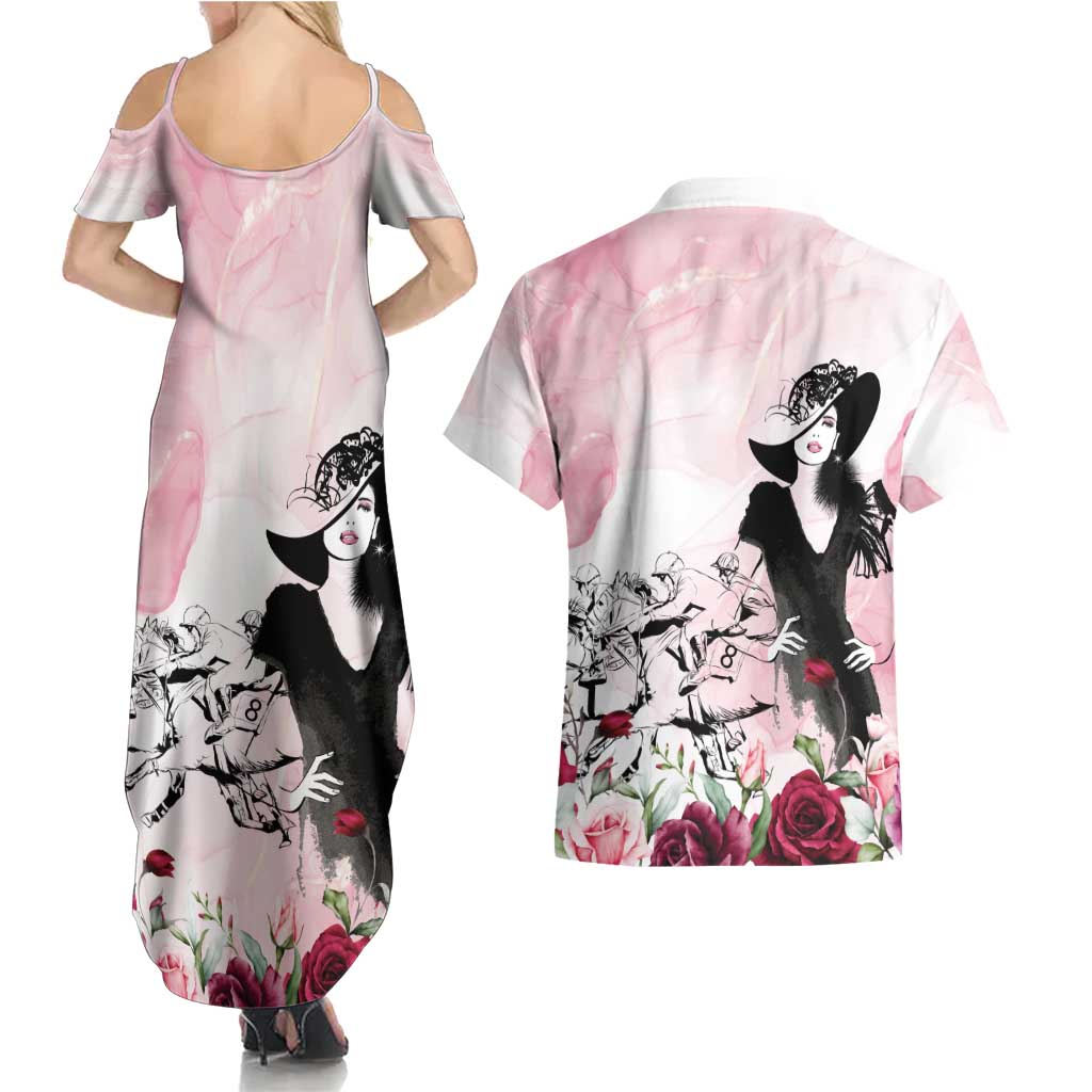 Melbourne Horse Racing Cup Pink Out Derby Couples Matching Summer Maxi Dress and Hawaiian Shirt - Wonder Print Shop
