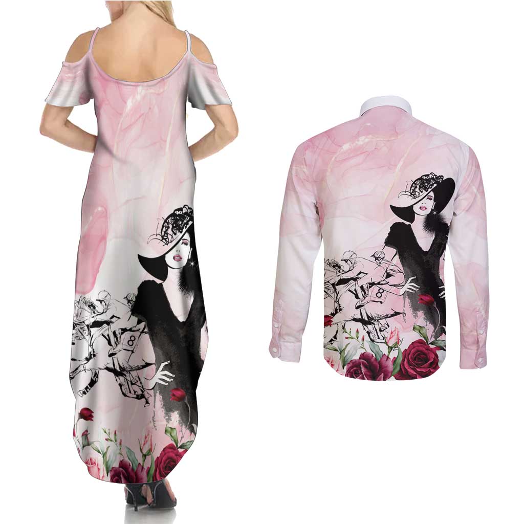 Melbourne Horse Racing Cup Pink Out Derby Couples Matching Summer Maxi Dress and Long Sleeve Button Shirt - Wonder Print Shop